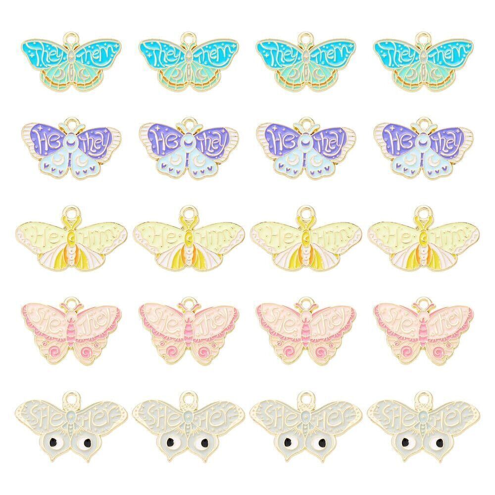 3388 25Pcs Alloy Enamel Butterfly Charms Golden Plated Butterfly Alloy